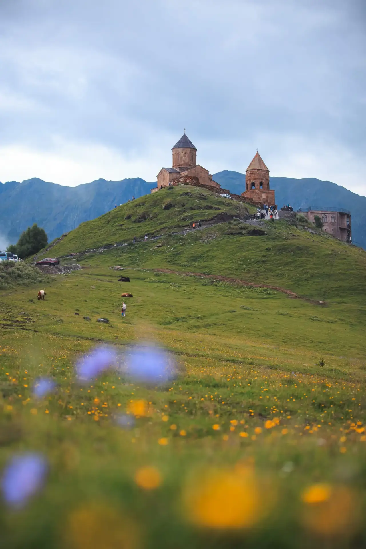 Gergeti Trinity Church with Mount Kazbek - iconic Georgia tour destination